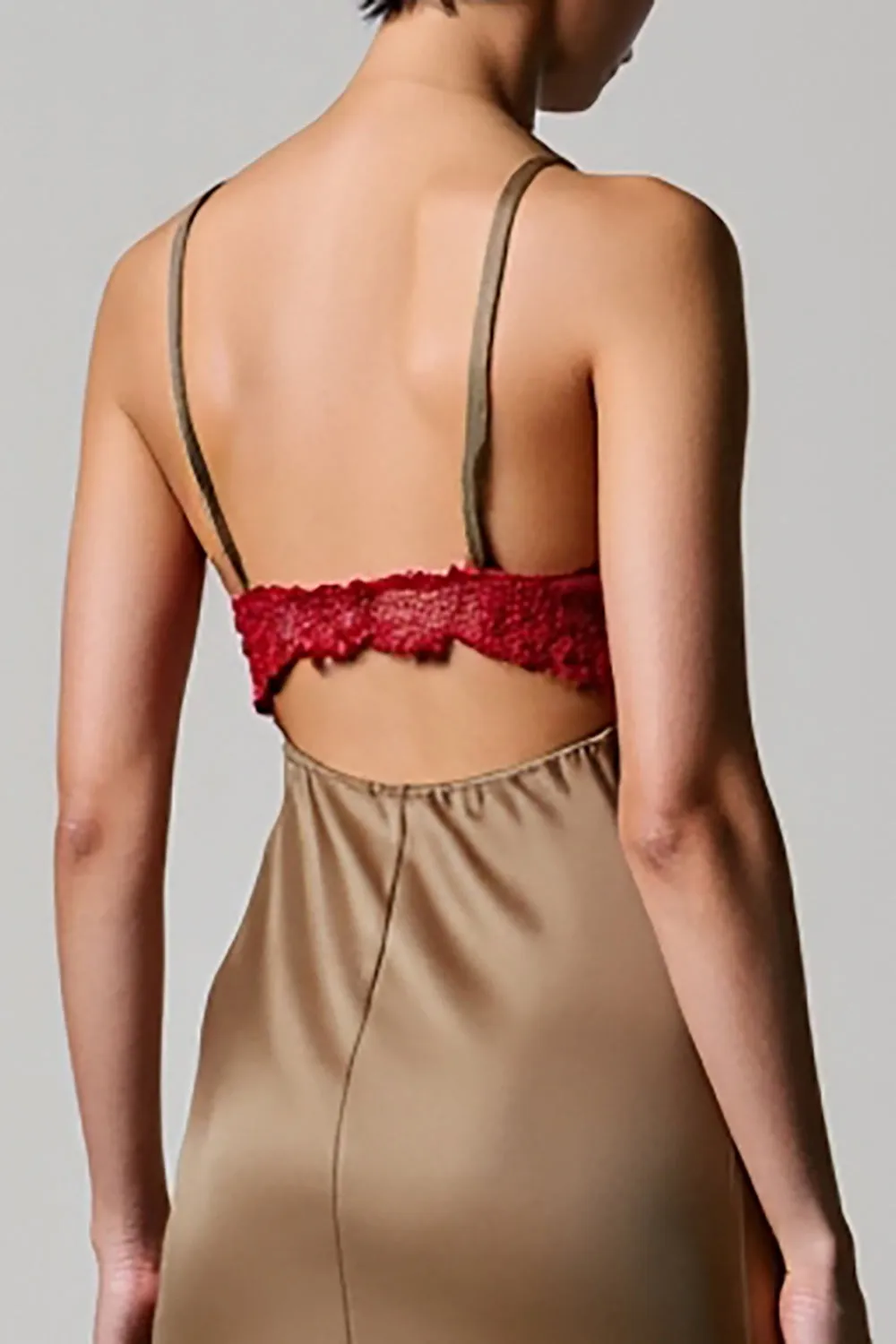 Olive Spaghetti Straps Satin A Line Wedding Guest Dress sold by Zapaka product image thumbnail 4