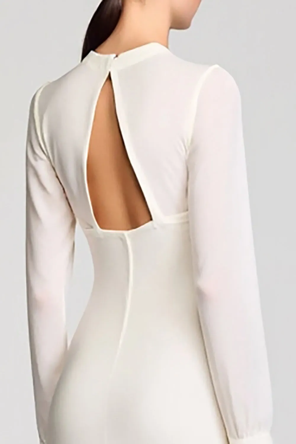 White Cut Out Sheath Long Sleeve Wedding Guest Dress sold by Zapaka product image thumbnail 4
