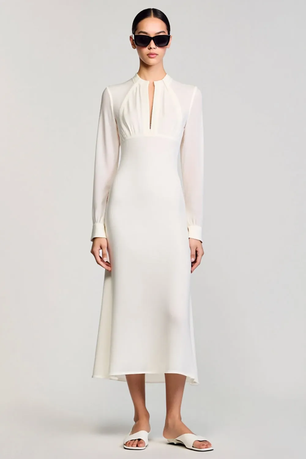 White Cut Out Sheath Long Sleeve Wedding Guest Dress sold by Zapaka