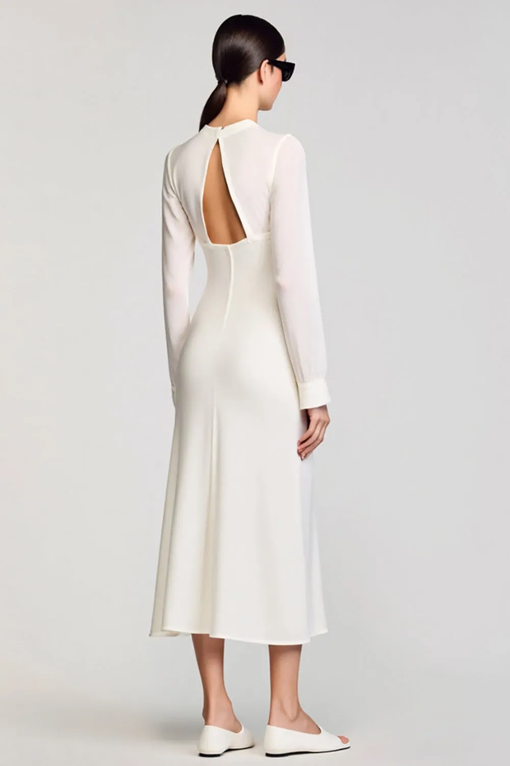 White Cut Out Sheath Long Sleeve Wedding Guest Dress sold by Zapaka product image thumbnail 2