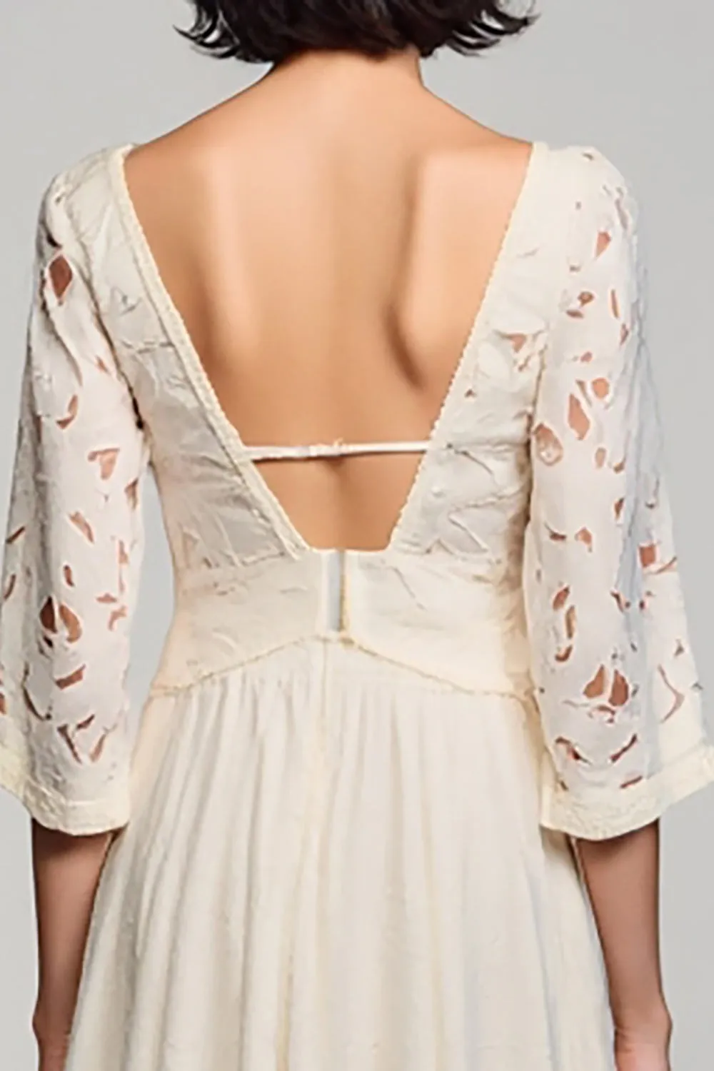 Ivory Square Neck A Line Midi Wedding Guest Dress with Half Sleeves sold by Zapaka product image thumbnail 4