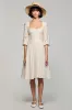 Ivory Square Neck A Line Midi Wedding Guest Dress with Half Sleeves sold by Zapaka