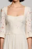 Ivory Square Neck A Line Midi Wedding Guest Dress with Half Sleeves sold by Zapaka