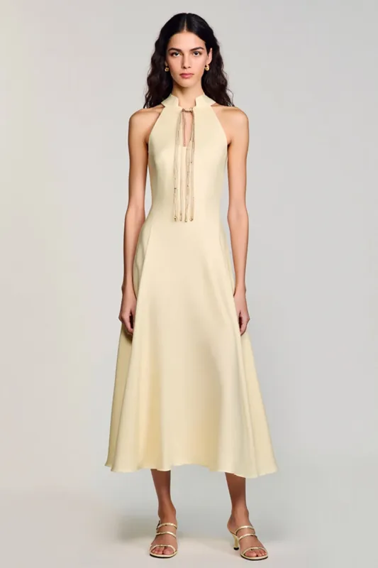 Apricot Keyhole A Line Tea Length Wedding Guest Dress sold by Zapaka