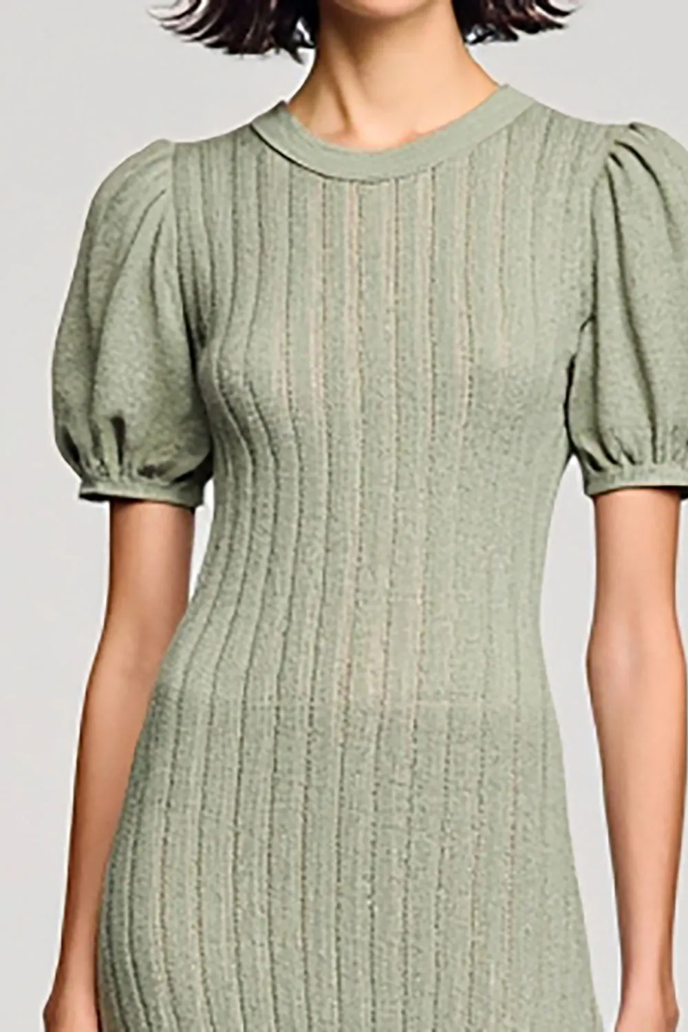 Green Cut Out Sheath Midi Wedding Guest Dress with Puff Sleeves sold by Zapaka product image thumbnail 3