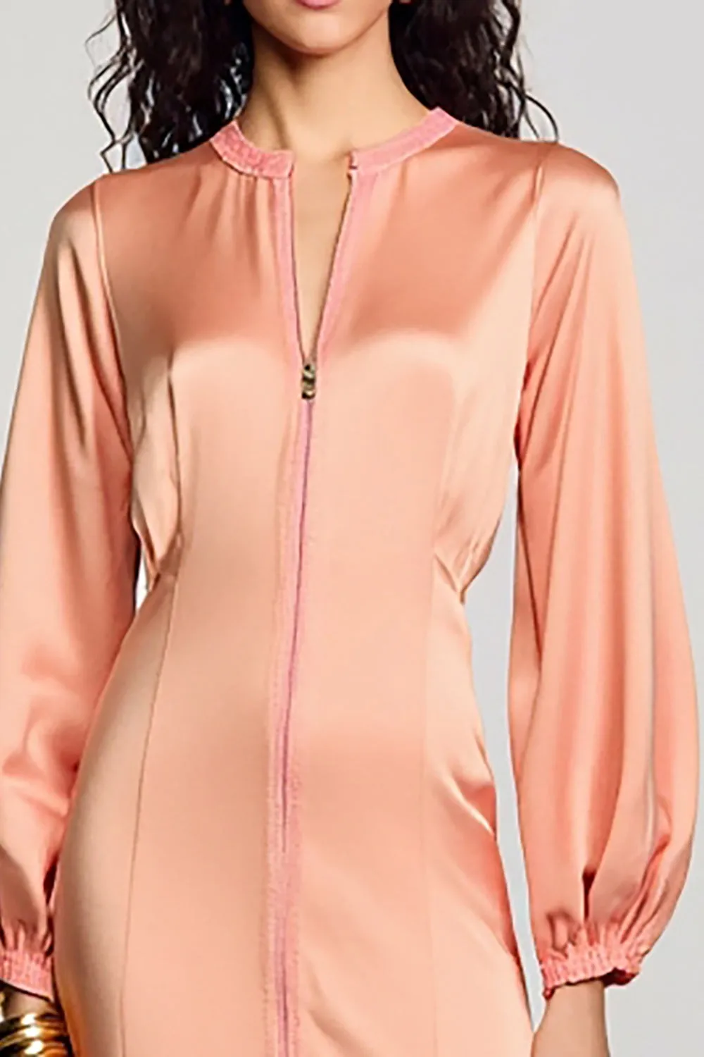 Dusty Rose Long Sleeve Tea Length Wedding Guest Dress sold by Zapaka product image thumbnail 3