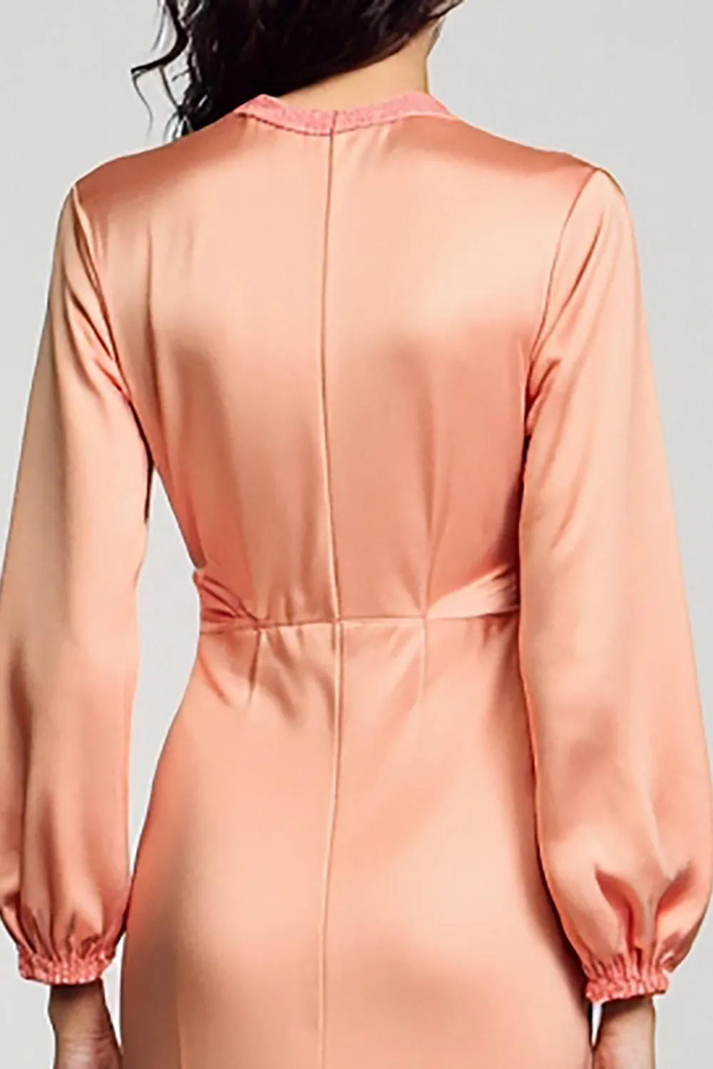 Dusty Rose Long Sleeve Tea Length Wedding Guest Dress sold by Zapaka product image thumbnail 4
