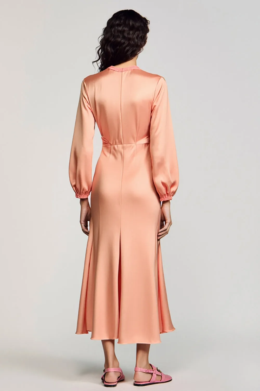 Dusty Rose Long Sleeve Tea Length Wedding Guest Dress sold by Zapaka product image thumbnail 2