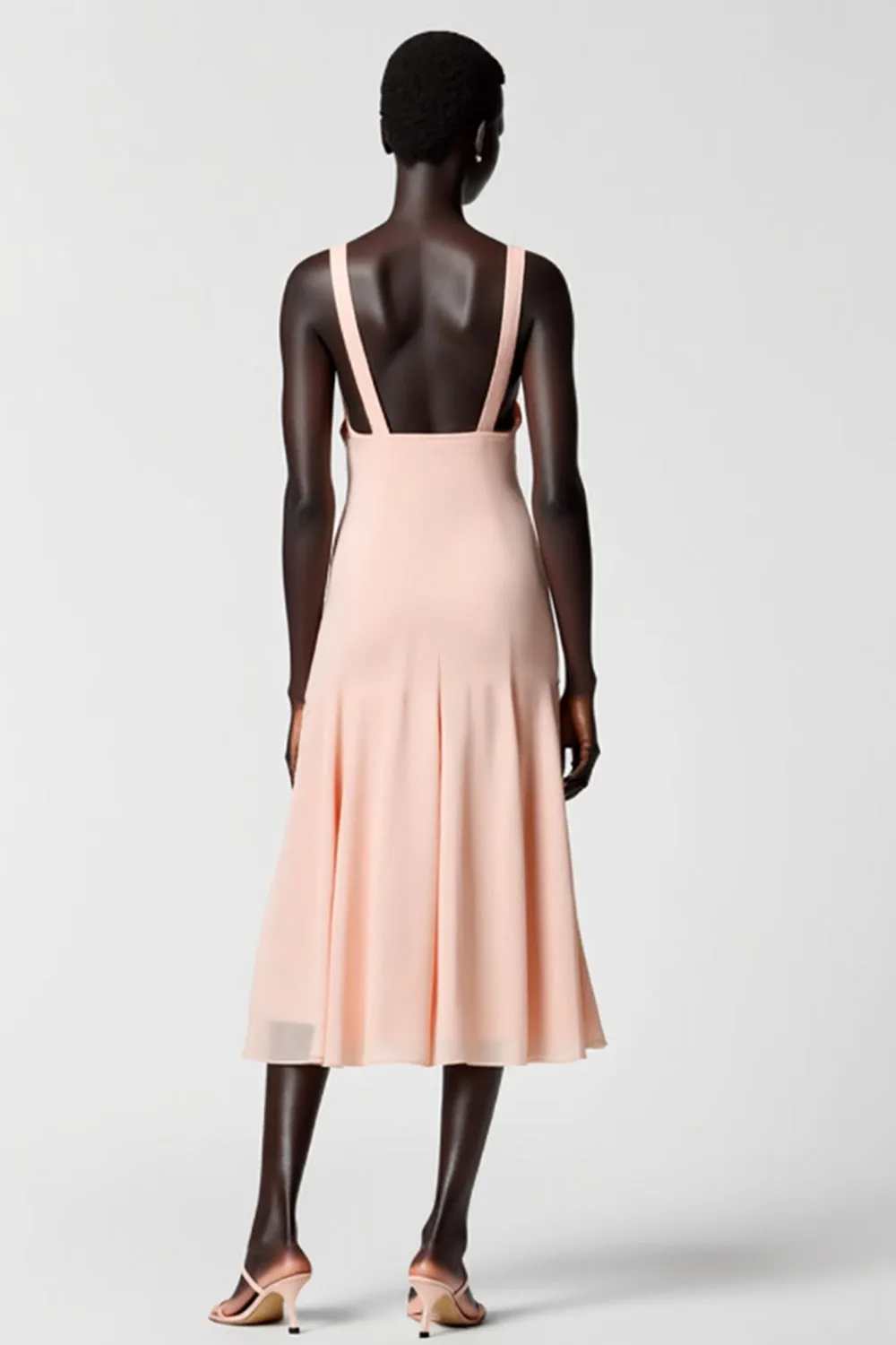 Pink Chiffon A Line Midi Wedding Guest Dress sold by Zapaka product image thumbnail 2