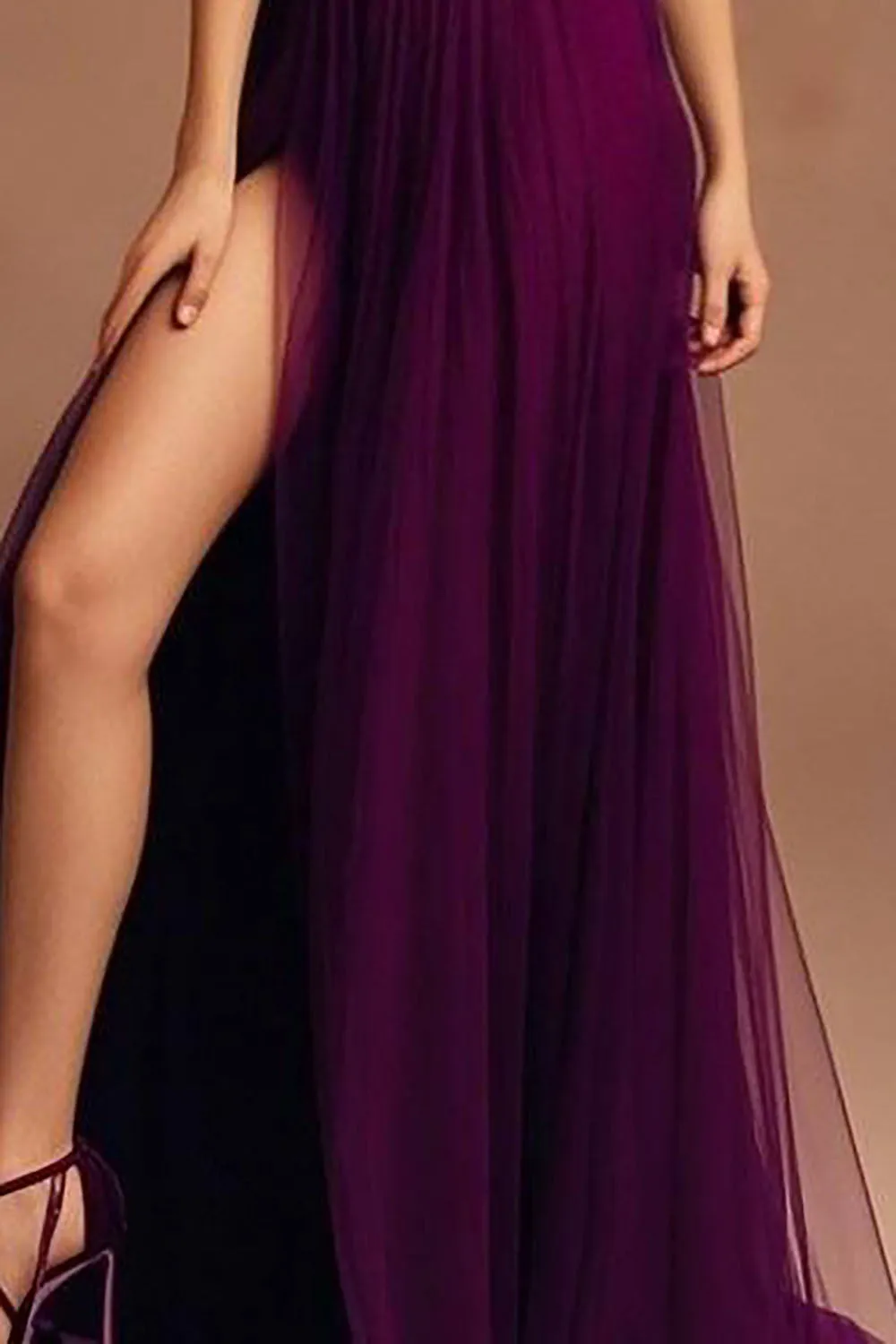 Dark Purple A Line Spaghetti Straps Long Prom Dress With Slit sold by Zapaka product image thumbnail 3
