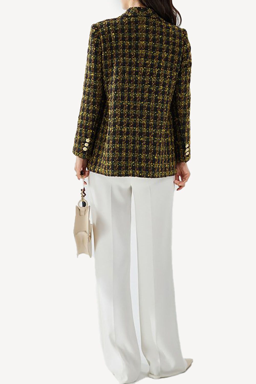 Yellow Plaid Double Breasted Tweed Women Blazer sold by Zapaka product image thumbnail 3