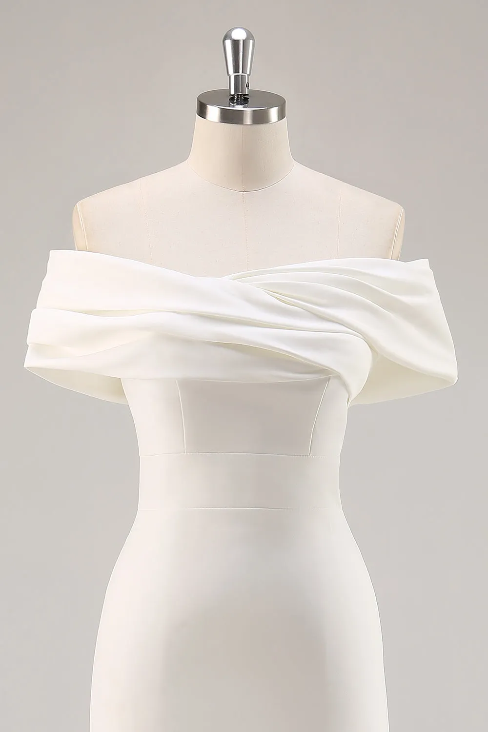 White Off the Shoulder Sheath Satin Asymmetrical Graduation Dress sold by Zapaka product image thumbnail 4