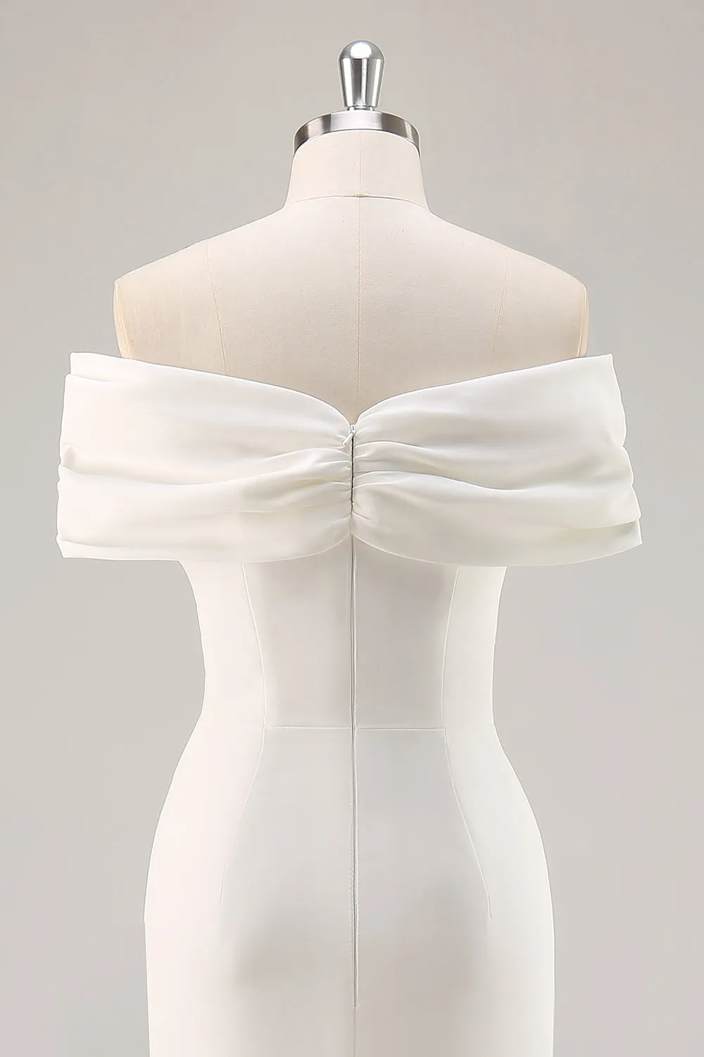 White Off the Shoulder Sheath Satin Asymmetrical Graduation Dress sold by Zapaka product image thumbnail 5