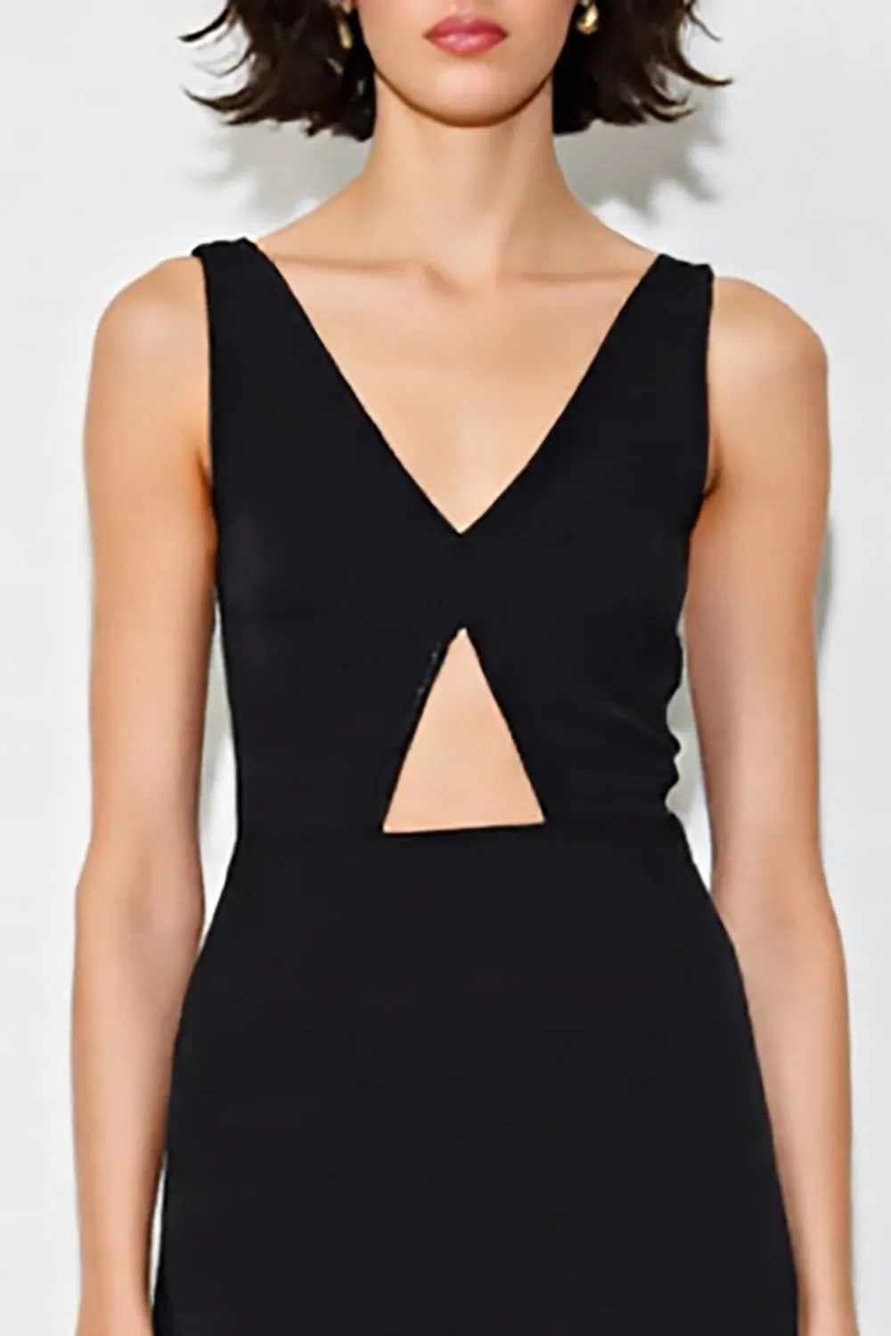 Black V Neck A Line Chiffon Cut Out Formal Dress sold by Zapaka product image thumbnail 3