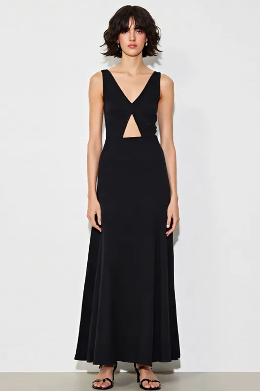 Black V Neck A Line Chiffon Cut Out Formal Dress sold by Zapaka
