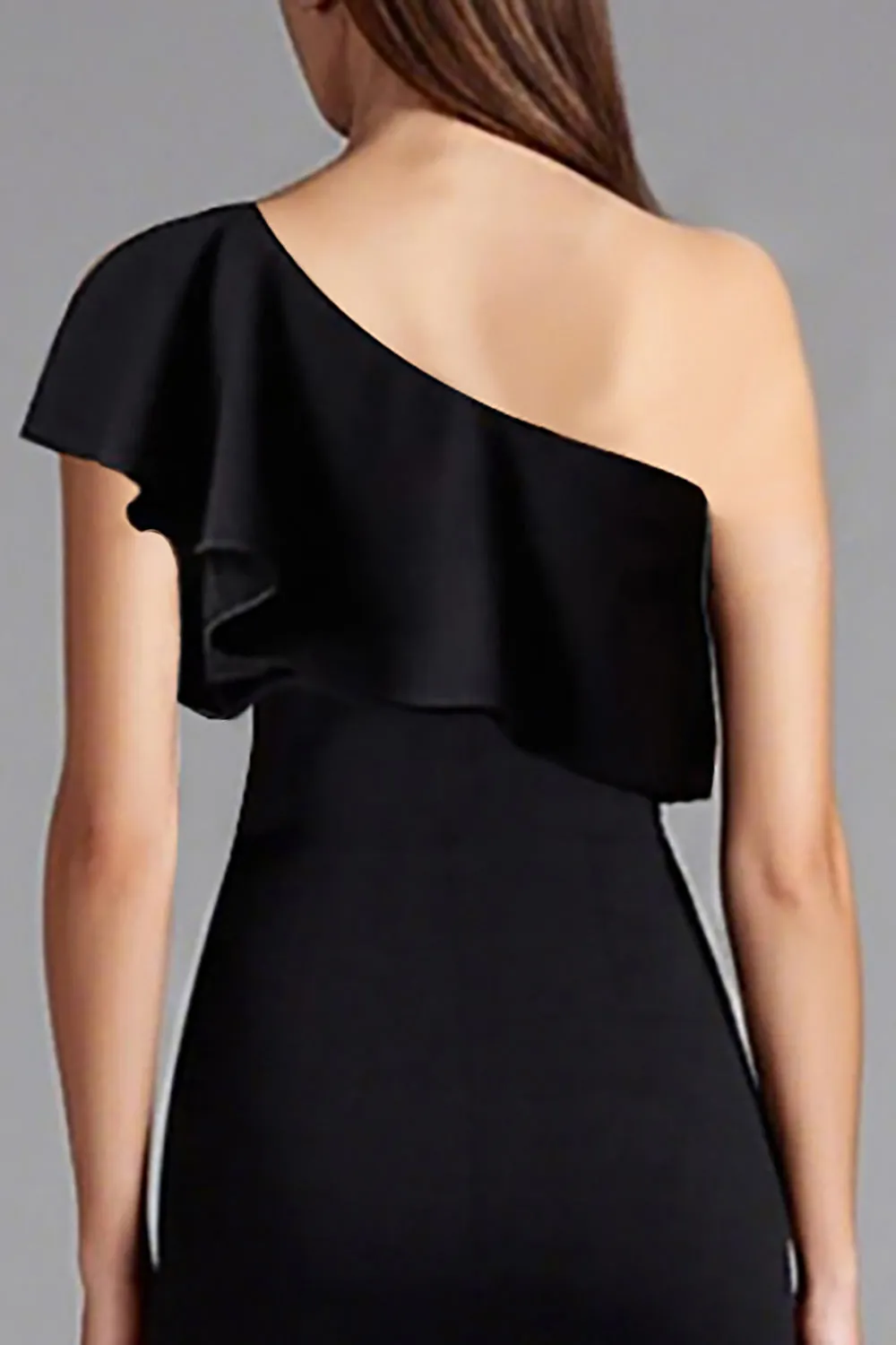 Black One Shoulder Sheath Ruffled Long Formal Dress sold by Zapaka product image thumbnail 4