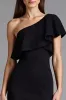 Black One Shoulder Sheath Ruffled Long Formal Dress sold by Zapaka