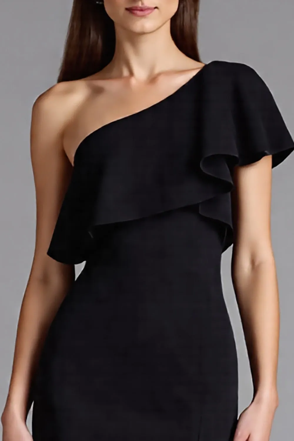 Black One Shoulder Sheath Ruffled Long Formal Dress sold by Zapaka product image thumbnail 3