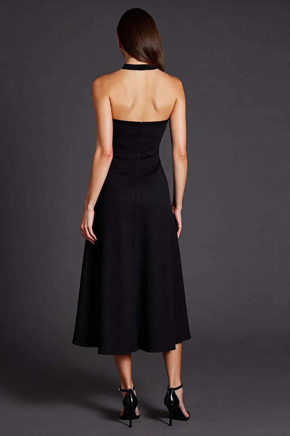 A Line Halter Black Midi Formal Dress with Slit sold by Zapaka product image thumbnail 2