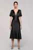 A Line Short Sleeve Grey Ruffled Midi Formal Dress sold by Zapaka
