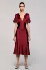 A Line Short Sleeve Grey Ruffled Midi Formal Dress sold by Zapaka
