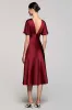 A Line Short Sleeve Grey Ruffled Midi Formal Dress sold by Zapaka