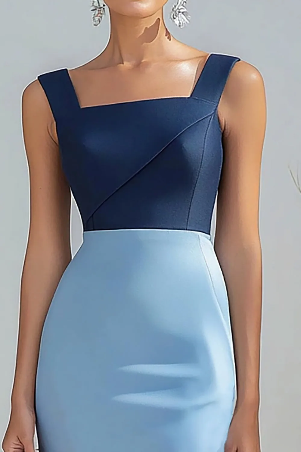 Blue Square Neck Sheath Formal Dress with Slit sold by Zapaka product image thumbnail 4
