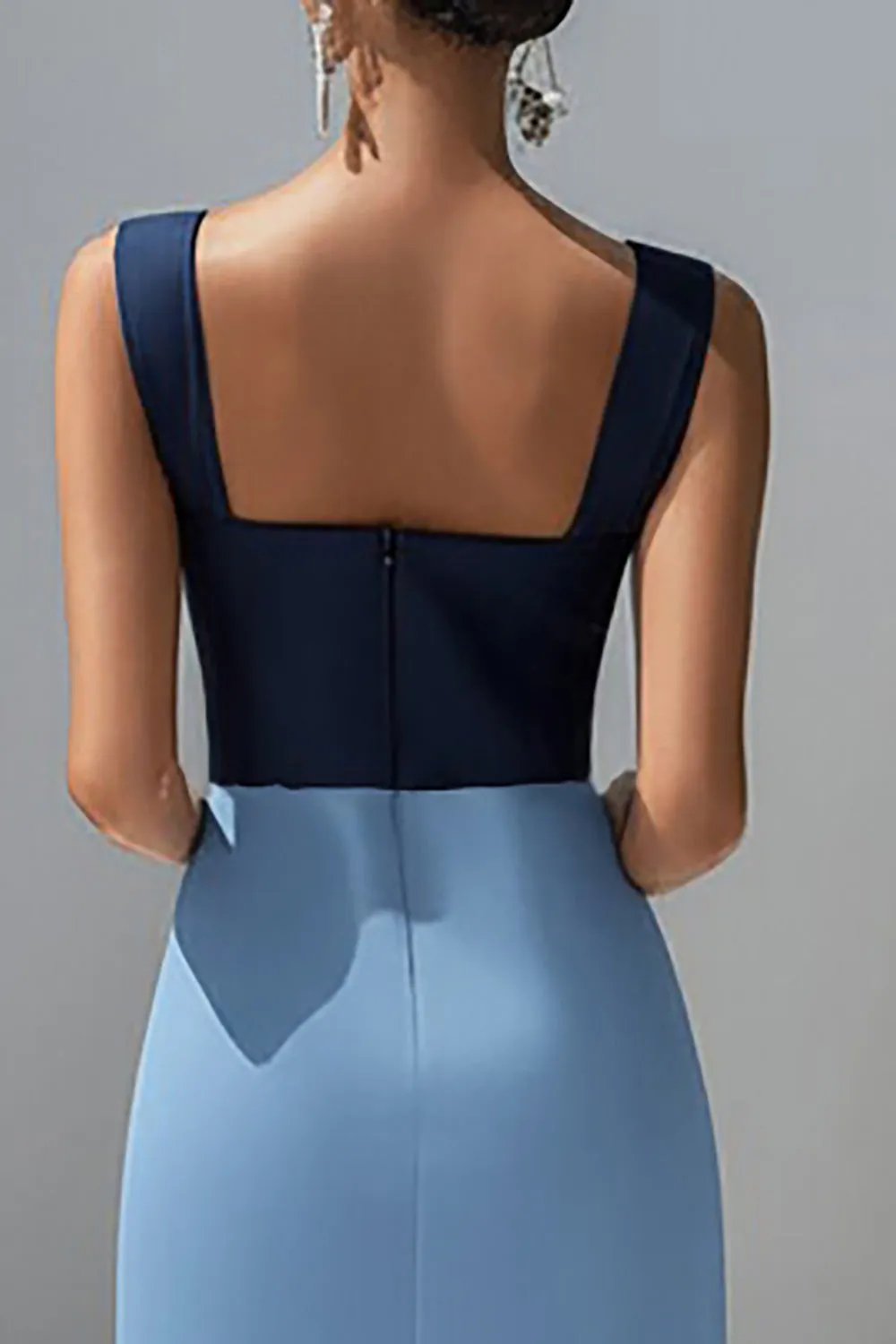 Blue Square Neck Sheath Formal Dress with Slit sold by Zapaka product image thumbnail 3