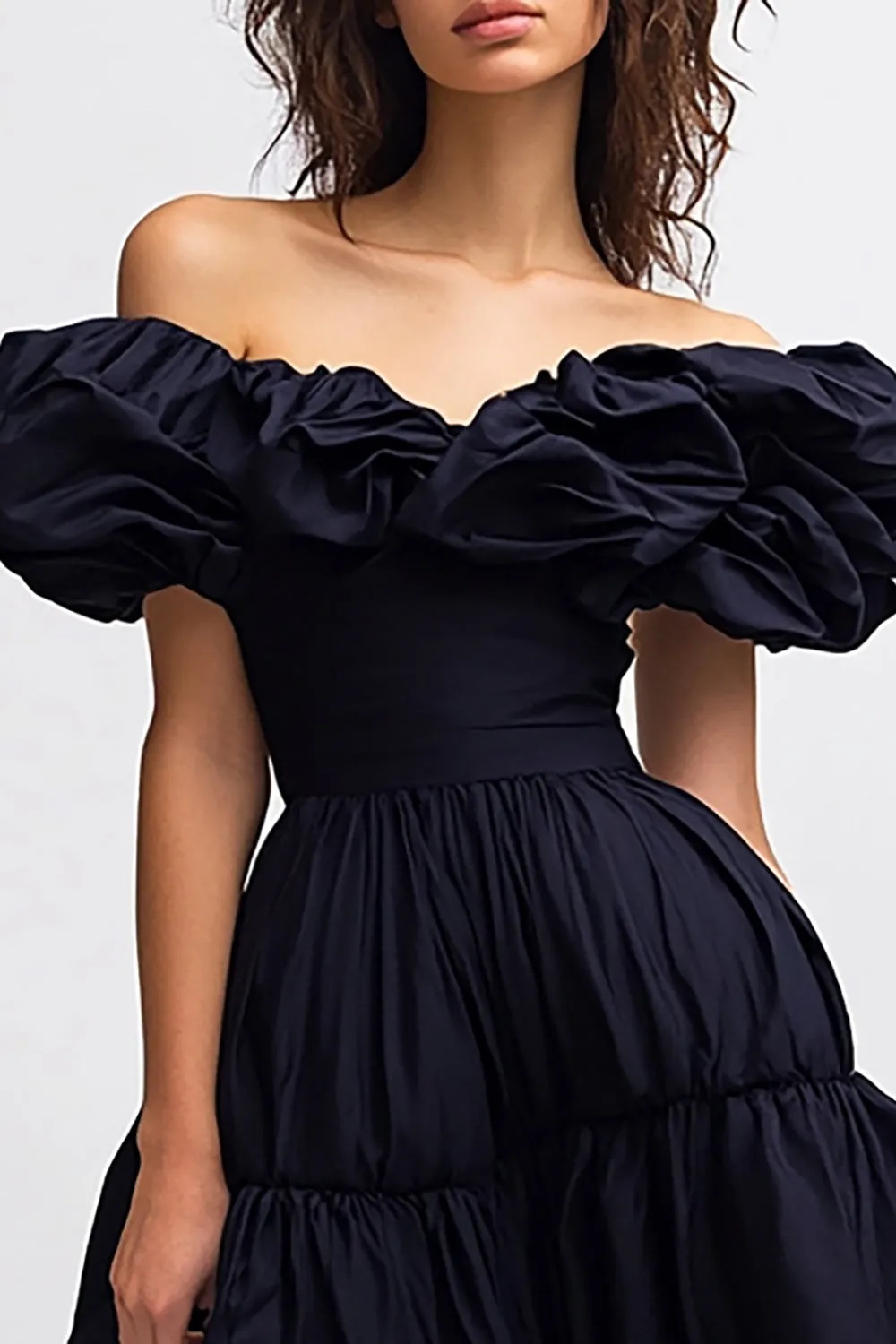 Black Off The Shoulder A Line Ruched Long Formal Dress sold by Zapaka product image thumbnail 3