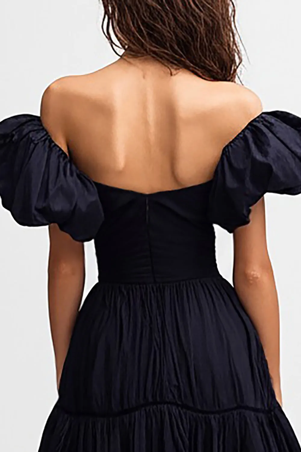 Black Off The Shoulder A Line Ruched Long Formal Dress sold by Zapaka product image thumbnail 4