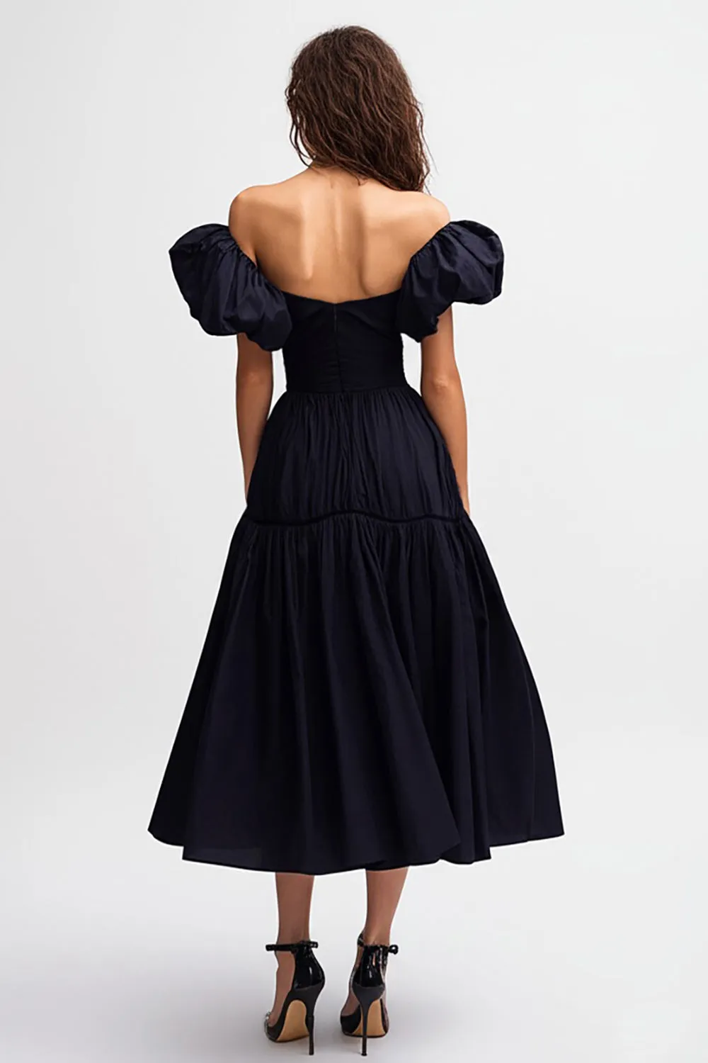 Black Off The Shoulder A Line Ruched Long Formal Dress sold by Zapaka product image thumbnail 2