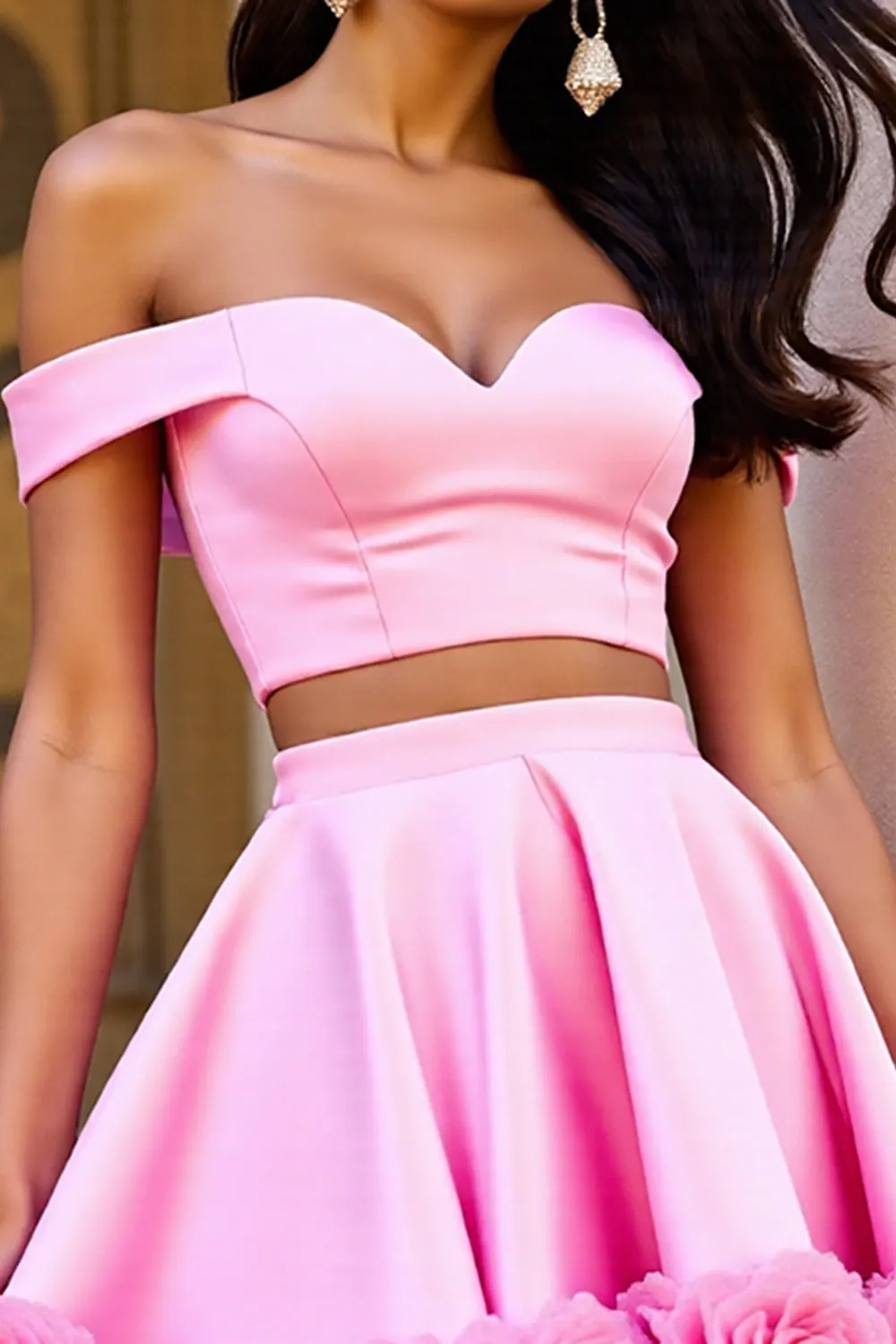 Off The Shoulder Two Piece Pink Homecoming Dress sold by Zapaka product image thumbnail 4