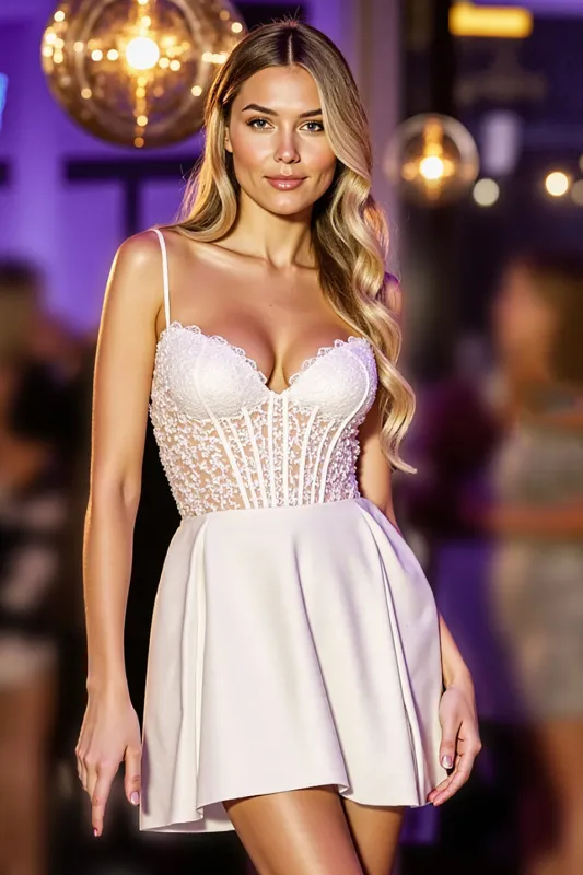 Corset White Appliqued Homecoming Dress sold by Zapaka