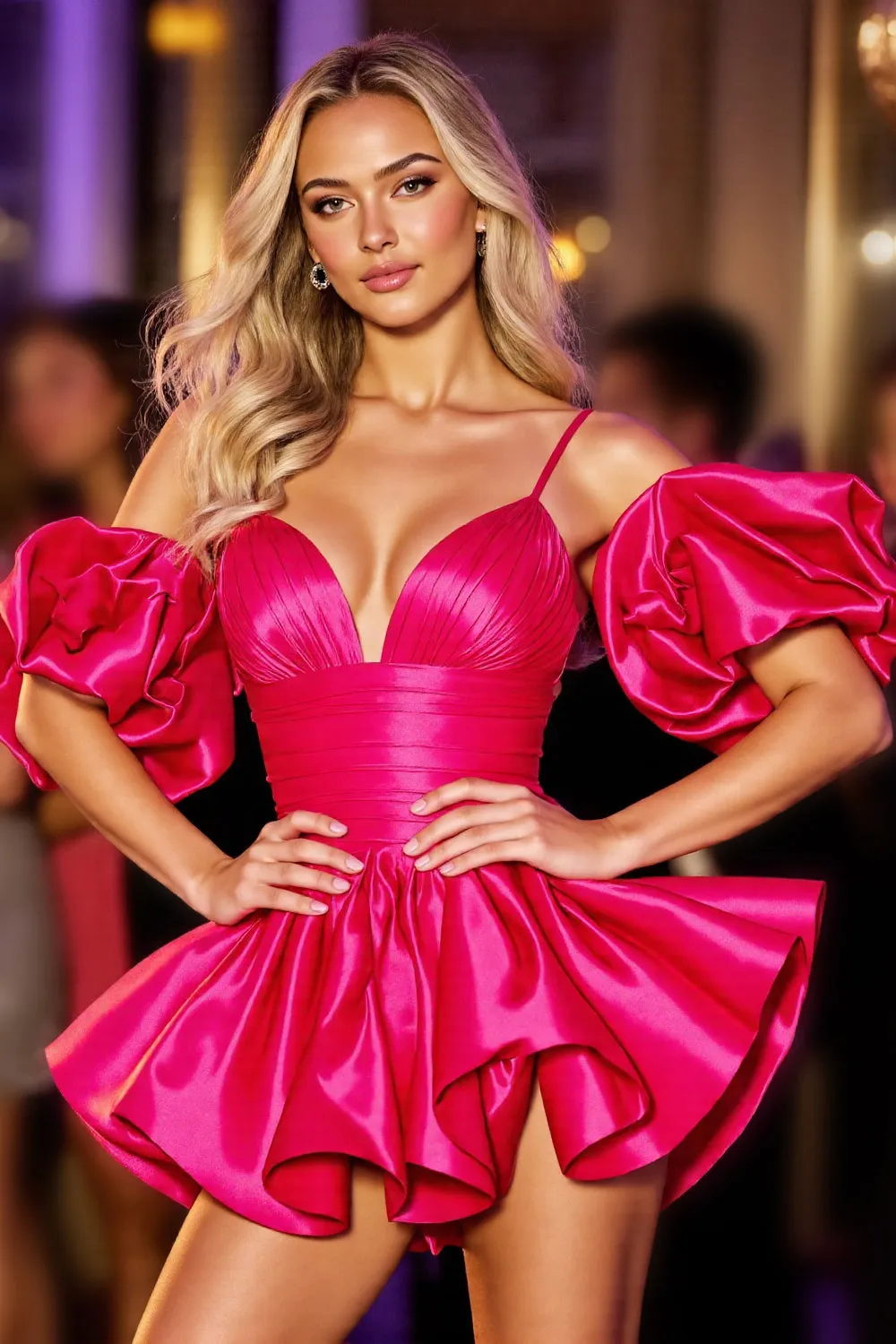 Fuchsia Ruched Homecoming Dress with Ruffles sold by Zapaka