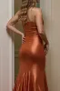 Strapless Orange Satin Prom Dress sold by Zapaka
