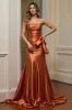 Strapless Orange Satin Prom Dress sold by Zapaka