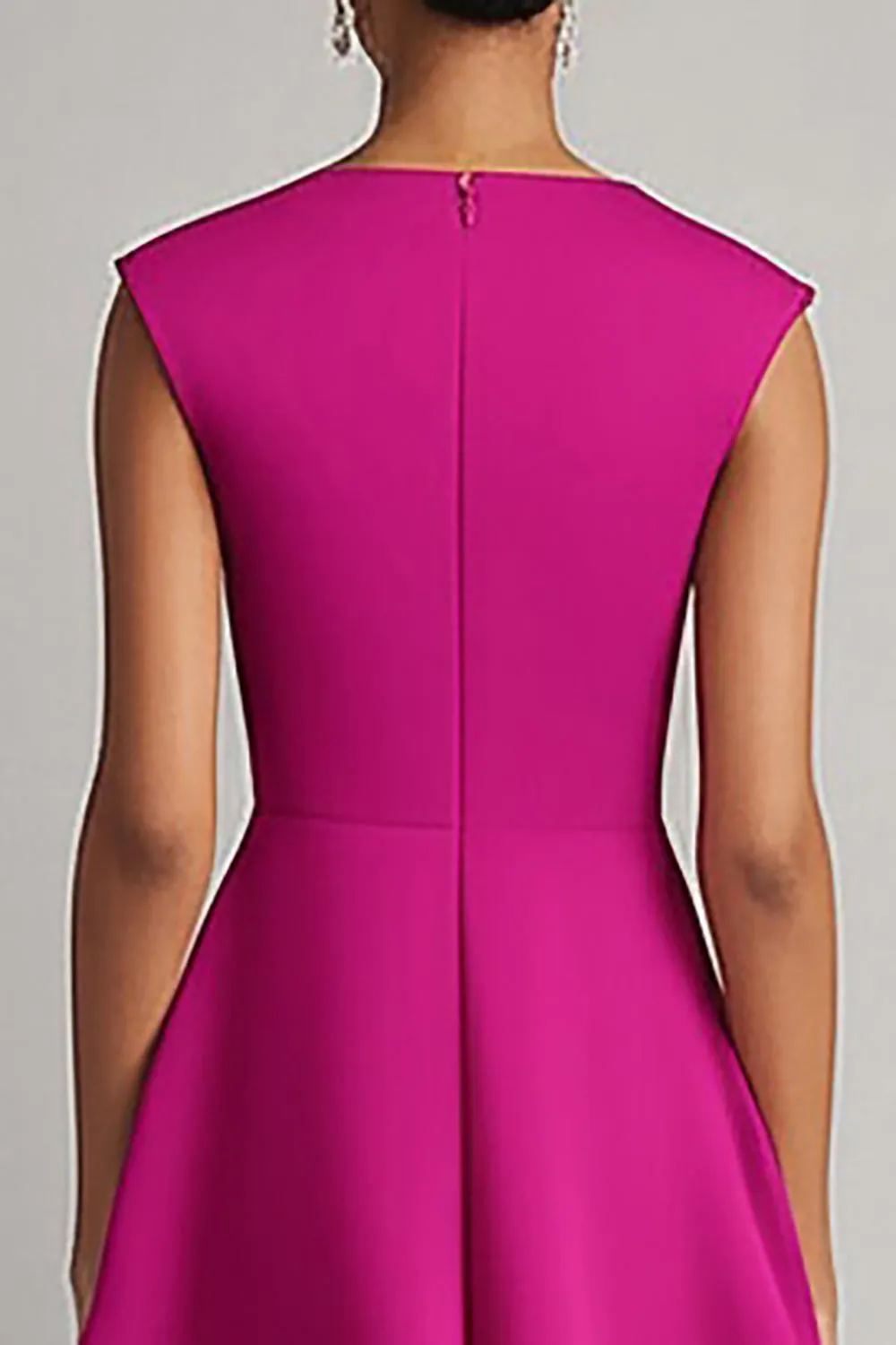 Simple Fuchsia A Line V Neck Midi Work Dress sold by Zapaka product image thumbnail 4