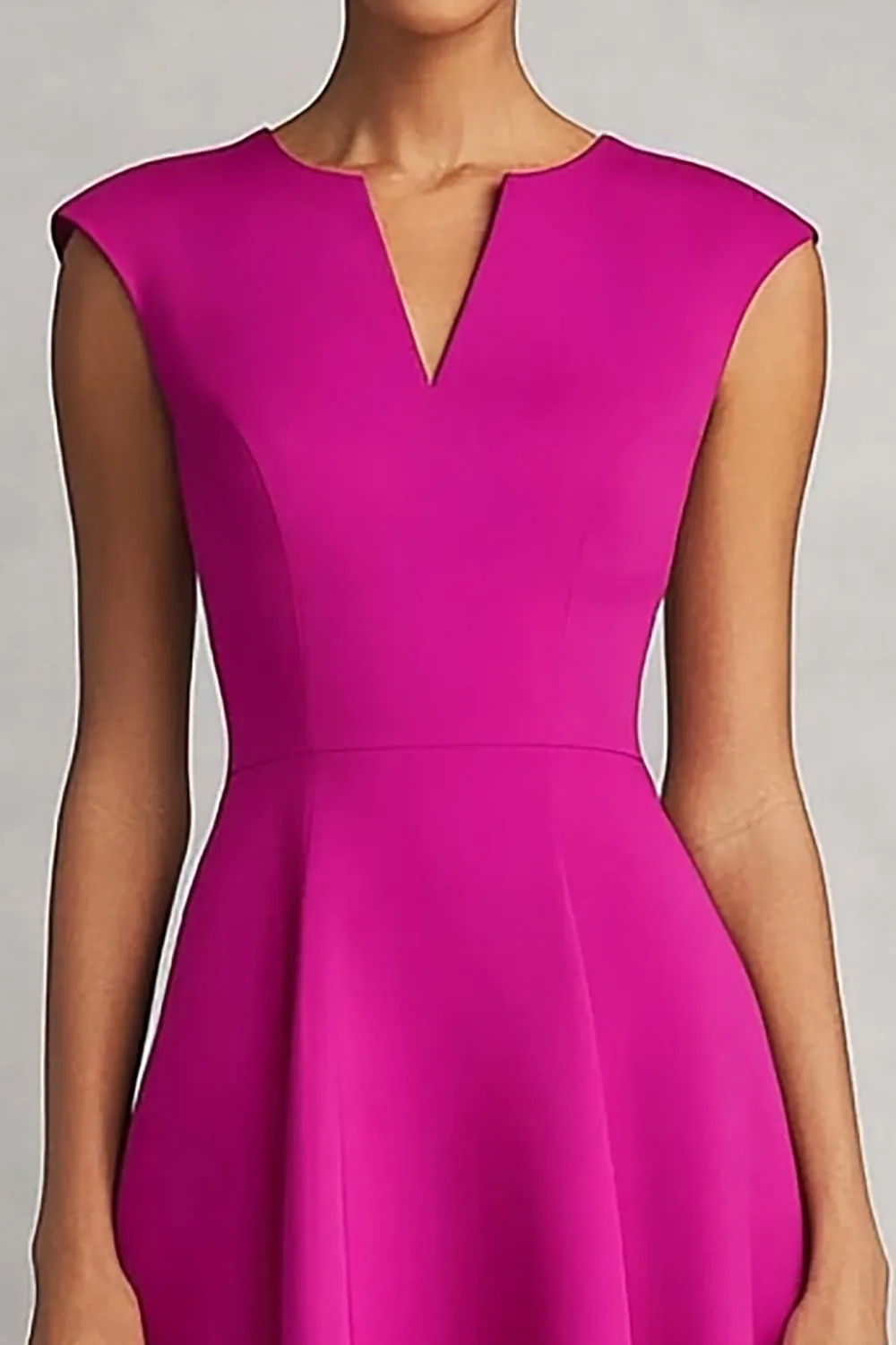 Simple Fuchsia A Line V Neck Midi Work Dress sold by Zapaka product image thumbnail 3