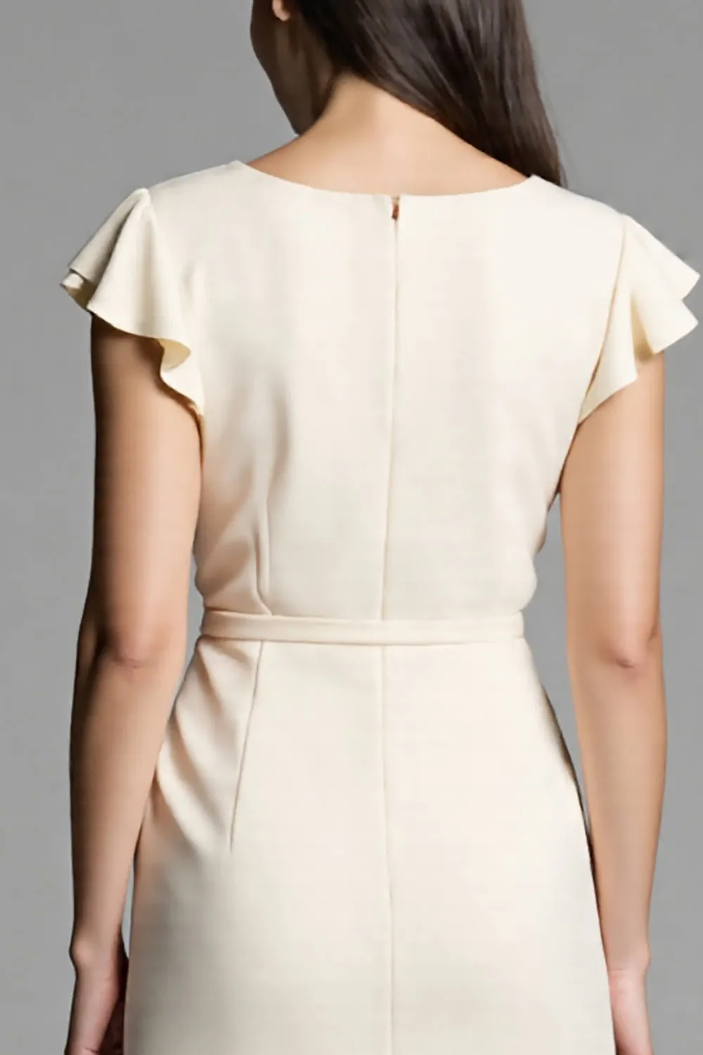 Ivory Bodycon Ruched Midi Work Dress with Sash sold by Zapaka product image thumbnail 4