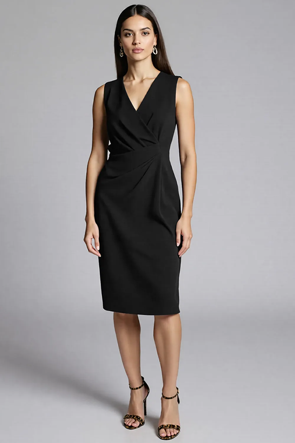 Navy Sheath Ruched Midi Work Dress sold by Zapaka product image thumbnail 5