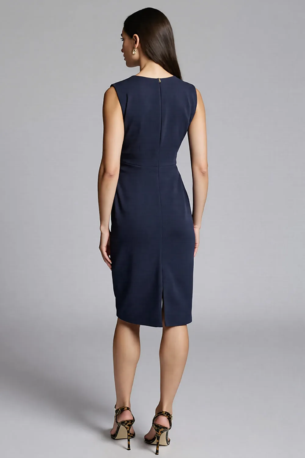 Navy Sheath Ruched Midi Work Dress sold by Zapaka product image thumbnail 2