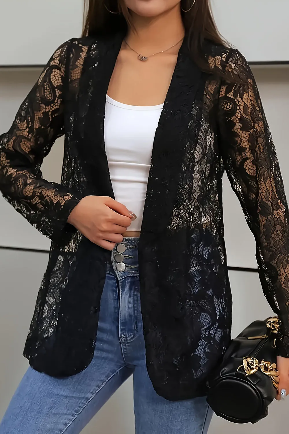 Lace White Shawl Lapel Plus Size Women's Blazer sold by Zapaka product image thumbnail 5