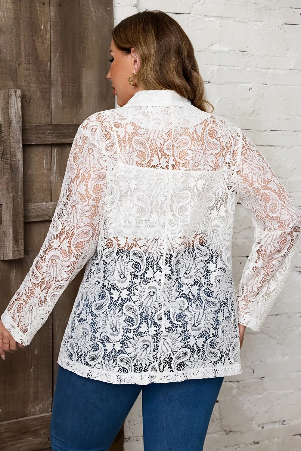 Lace White Shawl Lapel Plus Size Women's Blazer sold by Zapaka product image thumbnail 2