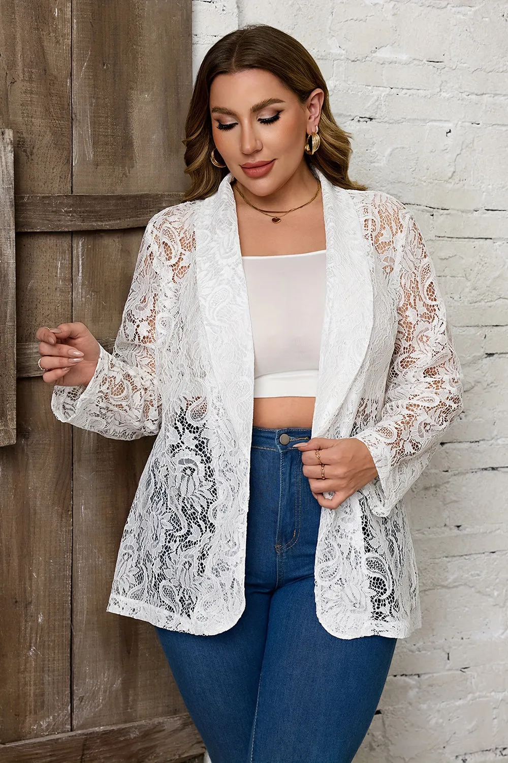 Lace White Shawl Lapel Plus Size Women's Blazer sold by Zapaka product image thumbnail 4