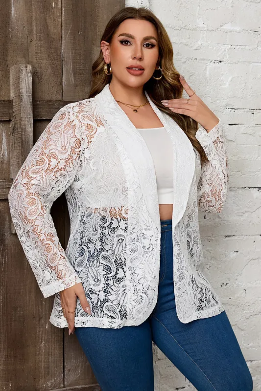 Lace White Shawl Lapel Plus Size Women's Blazer sold by Zapaka