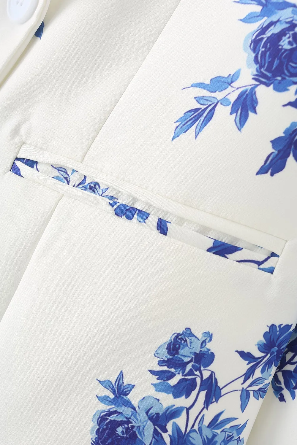 Blue Flower Notched Lapel One Button Women's Blazer sold by Zapaka product image thumbnail 5