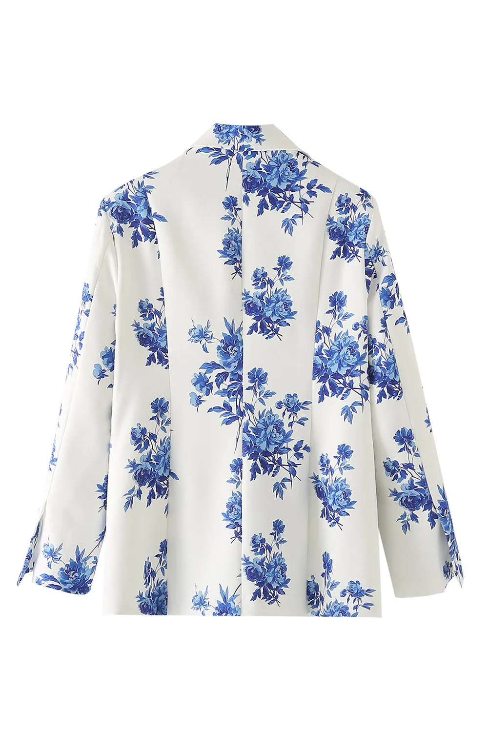Blue Flower Notched Lapel One Button Women's Blazer sold by Zapaka product image thumbnail 2