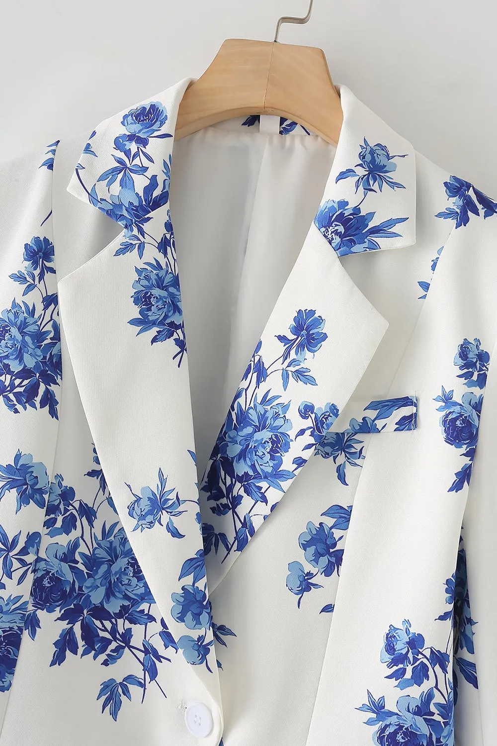 Blue Flower Notched Lapel One Button Women's Blazer sold by Zapaka product image thumbnail 3