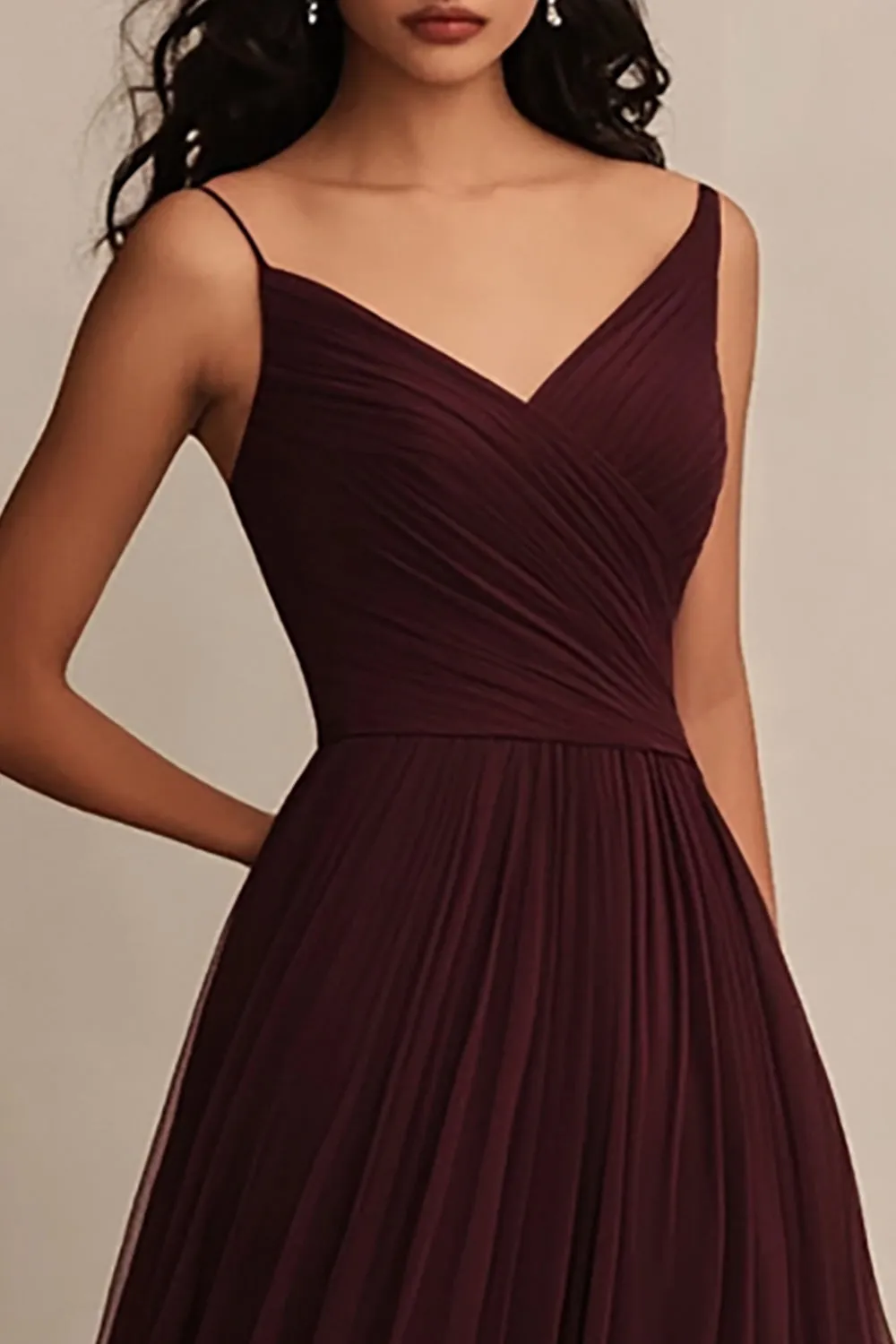 Tulle A Line Burgundy V Neck Evening Dress sold by Zapaka product image thumbnail 2