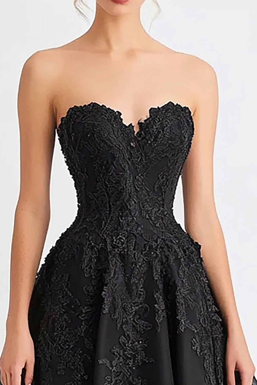 Black Tulle A Line Strapless Long Evening Dress with Appliques sold by Zapaka product image thumbnail 2